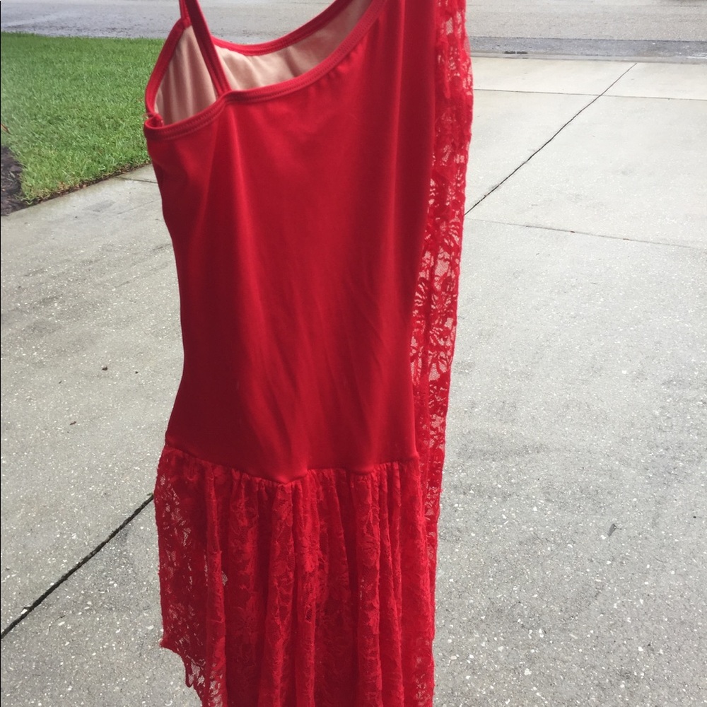 Red lace asymmetrical dress